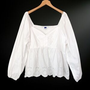 Old Navy Womens Coquette Milkmaid Top Size XXL Cottagecore Balloon Sleeve Eyelet